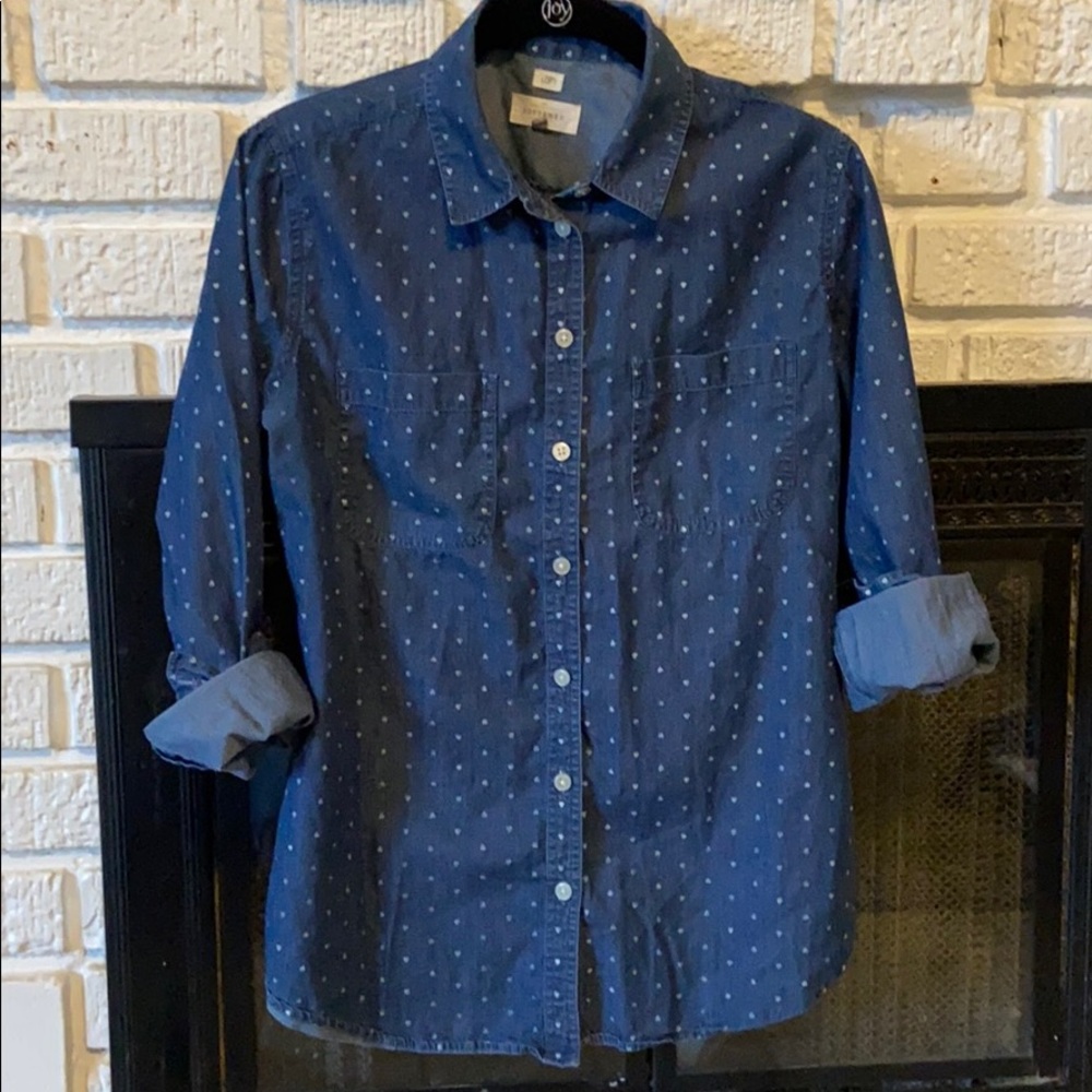 Softened Denim-like shirt with baby hearts 💕